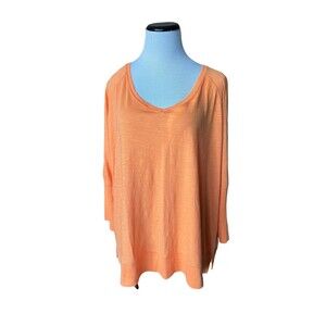 Lisa Todd Womens Oversized Long Sleeve Top Size XL Orange Pima Cotton Slouchy
